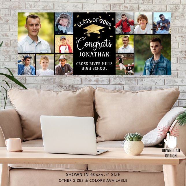 Modern Congrats Graduate 12 Photo Collage Black Poster (Creator Uploaded)
