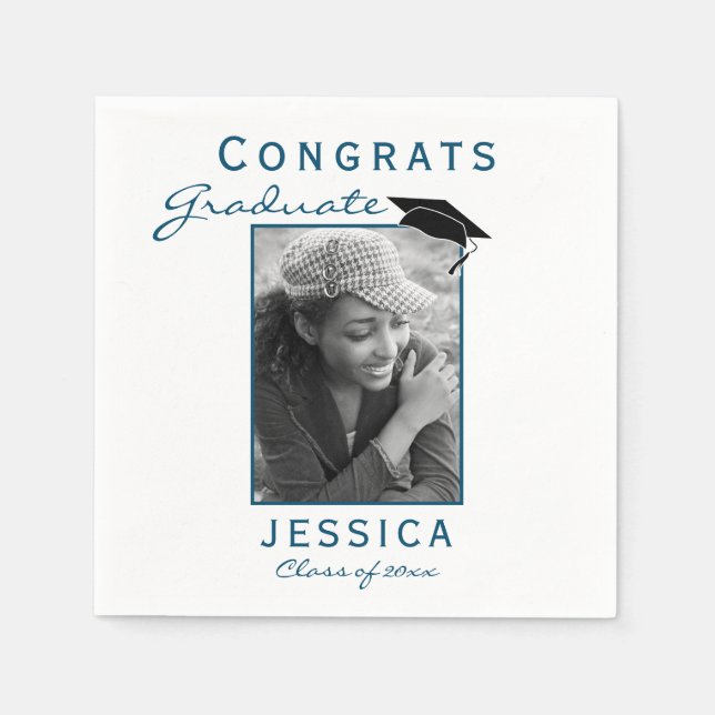 Modern Congrats Graduate Graduation Photo Napkin (Front)