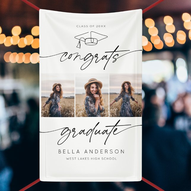 Modern Congrats Graduate Graduation Script 3 Photo Banner (Creator Uploaded)