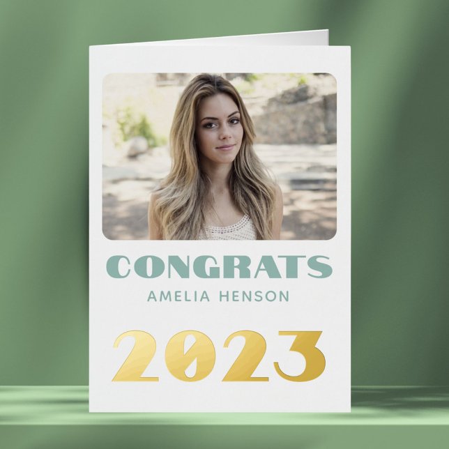 Modern Congrats Graduate Name Photo  Foil Greeting Card (Creator Uploaded)