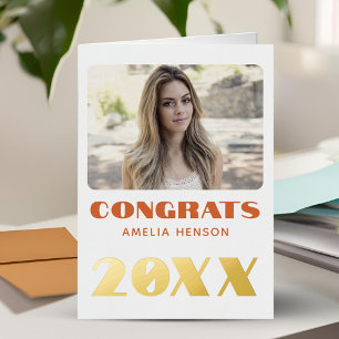 Modern Congrats Graduate Name Photo Foil Greeting Card