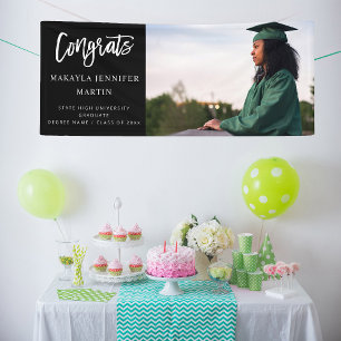 Modern Congrats H Photo Graduate Banner - Black