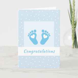 Modern Congratulations Baby Boy Feet Heart Blue Card