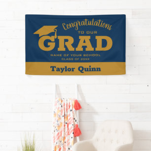 Modern Congratulations Grad Navy Blue and Gold Banner