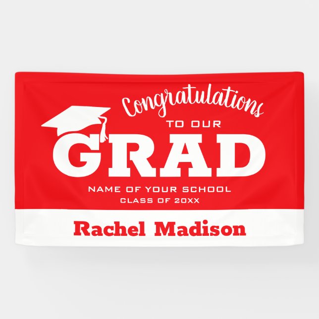 Modern Congratulations Grad Red and White Banner (Horizontal)