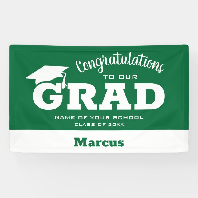 Modern Congratulations Grad White on Green Banner (Horizontal)