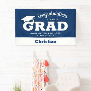 Modern Congratulations Grad White on Navy Blue Banner