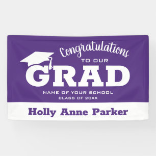 Modern Congratulations Grad White on Purple Banner