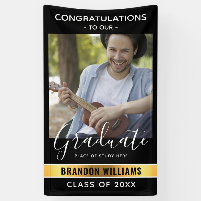 Modern Congratulations Graduate Photo | Black  Banner (Vertical)