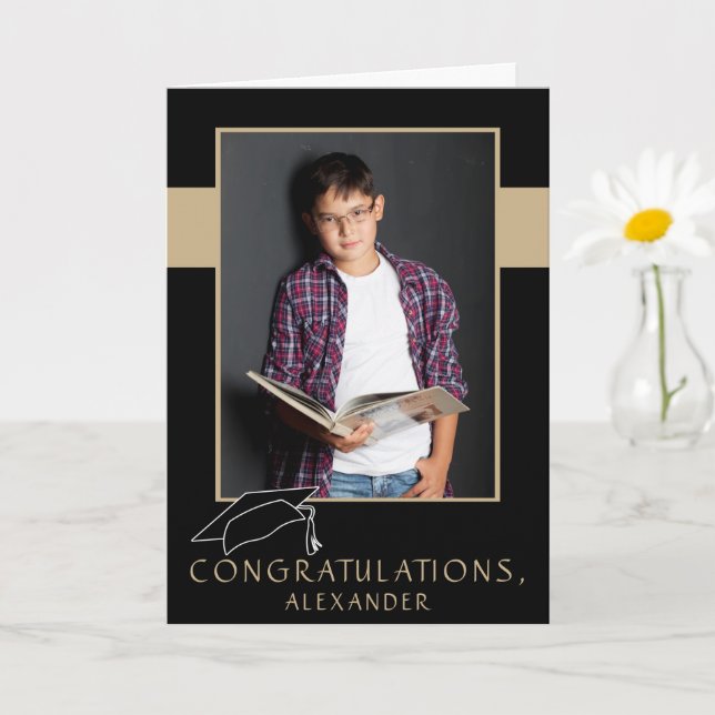 Modern Congratulations Graduation Cap Grad Photo Card (Small Plant)