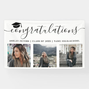 Modern congratulations script 3 photos black white banner