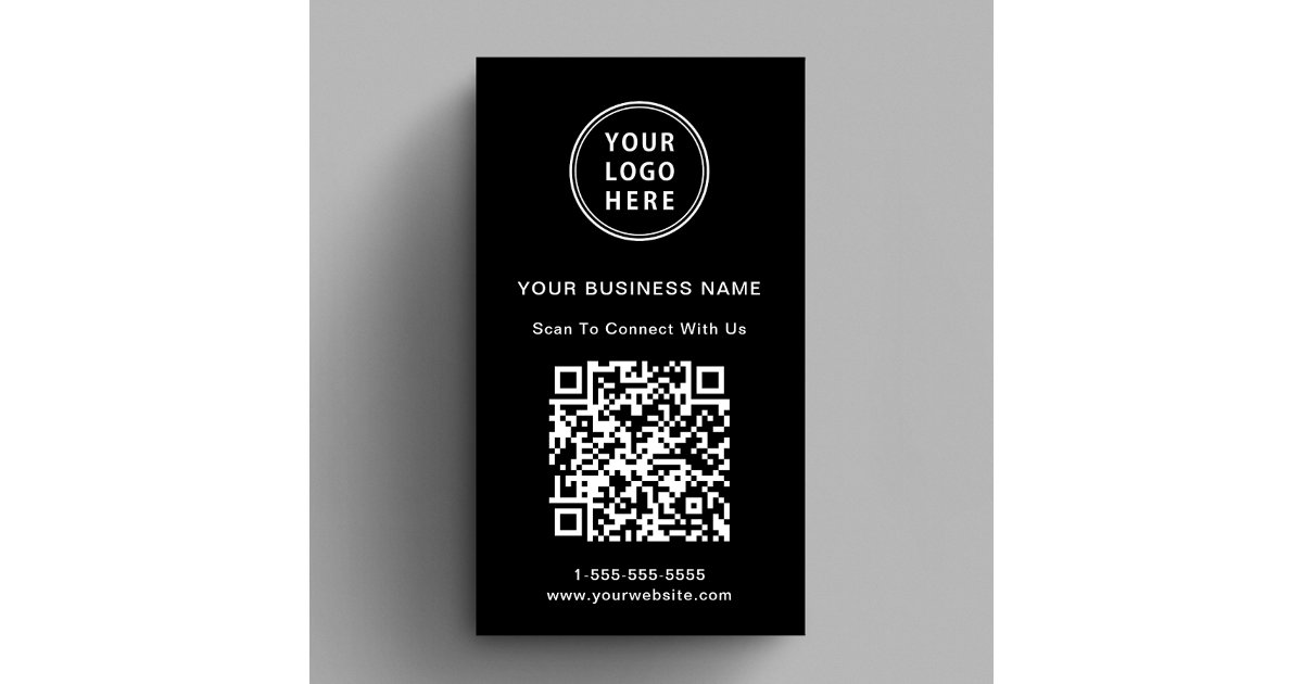 Modern Connect With Us Logo QR Code Black Business Card | Zazzle