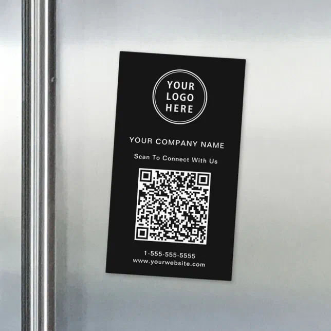 Modern Connect With Us Logo QR Code Black Magnetic Business Card | Zazzle
