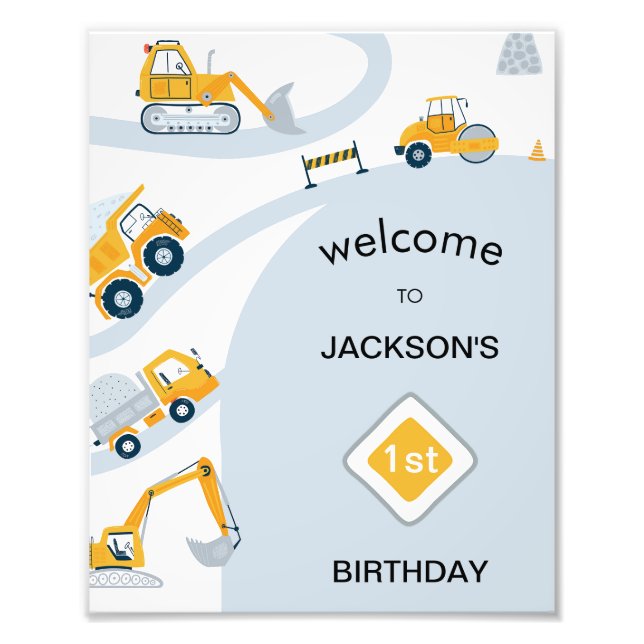 Modern Construction 1st Birthday Welcome Sign (Front)