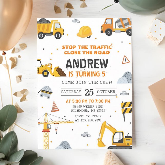 Modern Construction Birthday Invitation (Creator Uploaded)