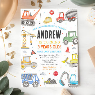 Modern Construction Birthday Invitation