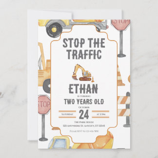 Modern Construction Birthday Invite Child Toddler 