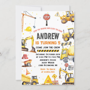 Modern Construction Birthday Party custom image Invitation