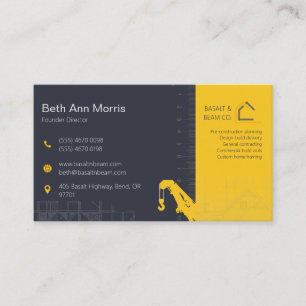 Modern Construction Contractor Navy Yellow Business Card