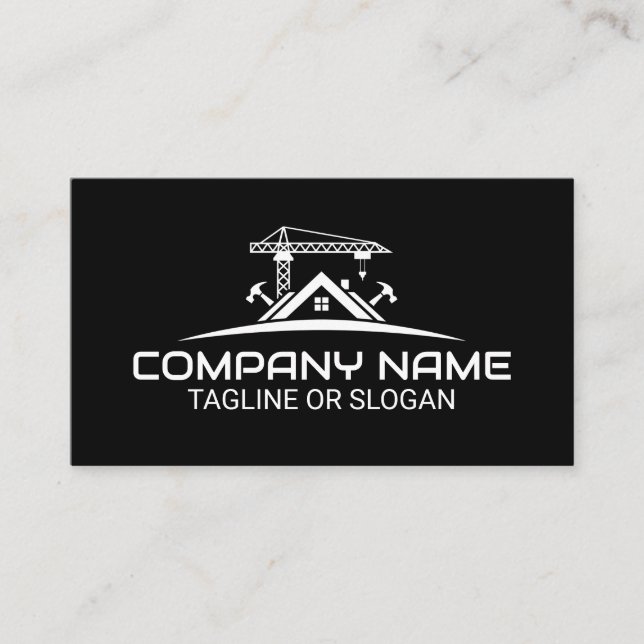 Modern Construction Crane Hammer House Logo Business Card (Front)