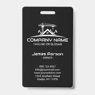 Modern Construction Crane Hammer House Logo ID Badge