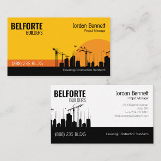 Modern Construction Crane Silhouette Yellow Black Business Card