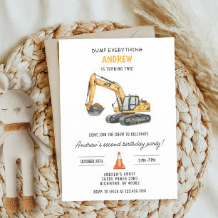 Modern Construction Digger Birthday Invitation