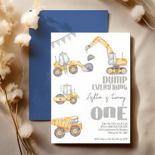 Modern Construction Dump Truck 1st Birthday Invitation