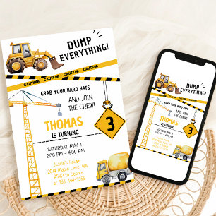 Modern Construction Dump Truck 3rd Birthday Invitation