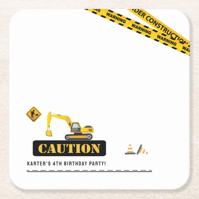 Modern Construction Dump Truck Party Tableware Square Paper Coaster (Front)