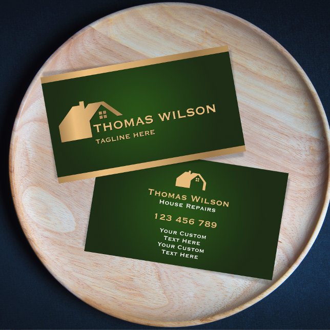 Modern Construction Handyman Carpenter Roof Gold Business Card (Creator Uploaded)