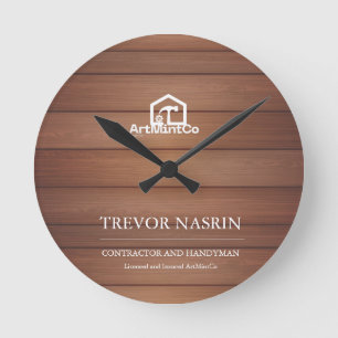 Modern Construction Handyman Carpenter Tools Wood Round Clock