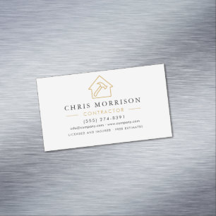 Modern Construction Minimalist White Gold  Magnetic Business Card