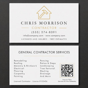 Modern Construction Minimalist White Gold QR Code Business Card
