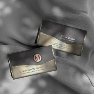Modern Construction Monogram LOGO Black Gold Metal Business Card