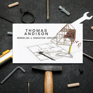 Modern Construction Remodeling Builder Contractor  Business Card