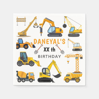 Modern Construction Simple Kid's Birthday Napkin