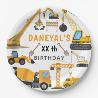 Modern Construction Simple Kid's Birthday Paper Plate