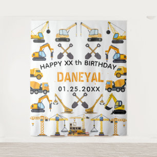 Modern Construction Simple Kid's Birthday Tapestry