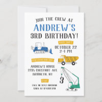 Modern Construction Site Birthday Invitation