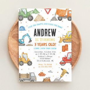 Modern Construction Truck Birthday Invitation