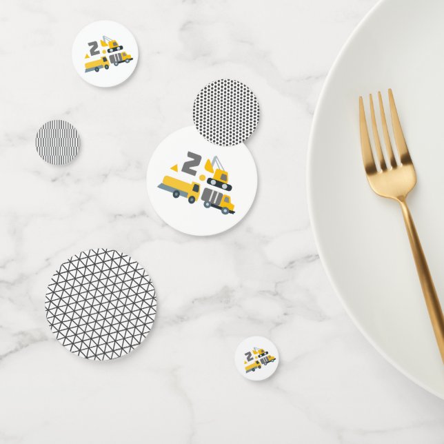 Modern Construction Vehicle Birthday Party Big Two Confetti (Group)