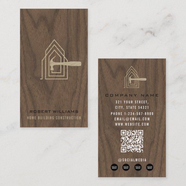 Modern Construction Wood Home Building Lux Business Card (Front/Back)