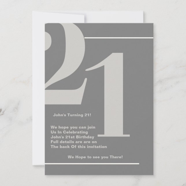 Modern, Contemporary 21st Birthday Invitation  (Front)