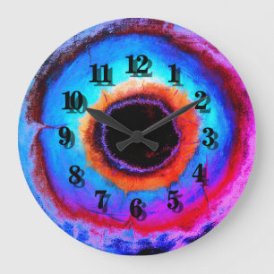 Modern Contemporary Abstract Aqua Blue Black Hole Large Clock