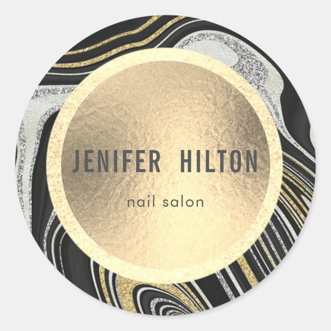 Modern Contemporary agate geode silver gold  Classic Round Sticker (Front)