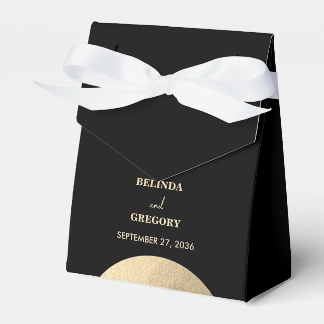 Modern Contemporary Black & Gold Abstract Wedding Favour Box (Front Side)