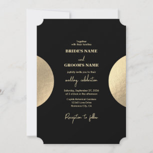 Modern Contemporary Black & Gold Abstract Wedding Invitation