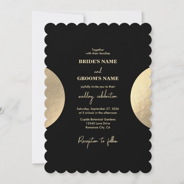 Modern Contemporary Black & Gold Abstract Wedding Invitation (Front)