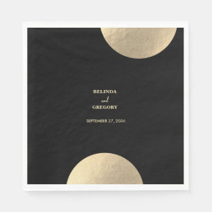 Modern Contemporary Black & Gold Abstract Wedding Napkin